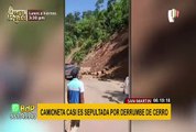 San Martín: impactantes imágenes muestran un derrumbe que casi aplasta camioneta