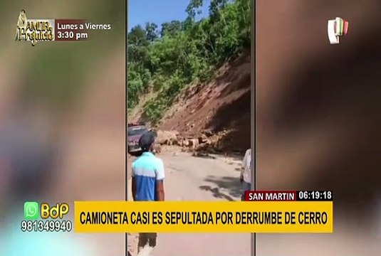 San Martín: impactantes imágenes muestran un derrumbe que casi aplasta camioneta