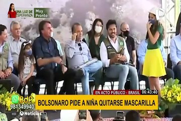 ¡Irresponsable! Bolsonaro le pide a niña quitarse la mascarilla en acto público