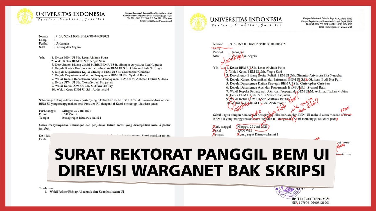 Viral! Surat Rektorat Panggil BEM UI Direvisi Warganet Bak Skripsi, Banyak Kesalahannya