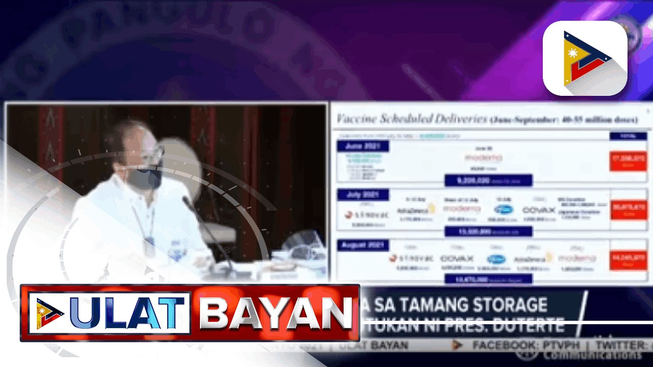 Pres. Duterte, tiniyak na maipadadala agad sa iba't ibang panig ng bansa ang COVID-19 vaccines; PHL, maaaring makatanggap ng 11-13 million doses ng COVID-19 vaccines sa Hulyo