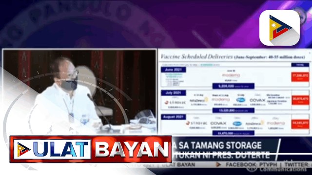 Pres. Duterte, tiniyak na maipadadala agad sa iba't ibang panig ng bansa ang COVID-19 vaccines; PHL, maaaring makatanggap ng 11-13 million doses ng COVID-19 vaccines sa Hulyo