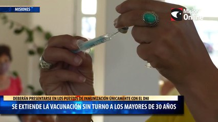Se extiende la vacunación sin turno a los mayores de 30 años