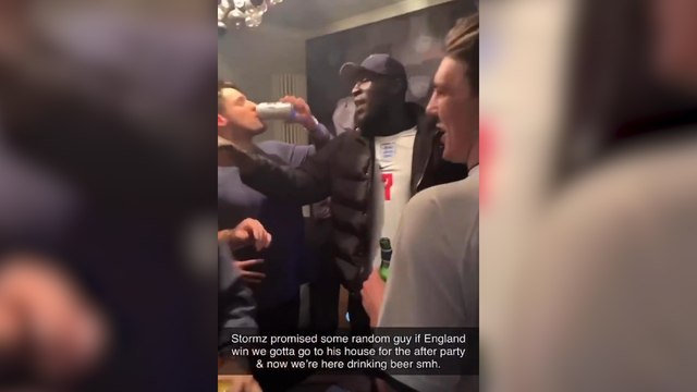 Stormzy celebrates England football victory at house party with fans