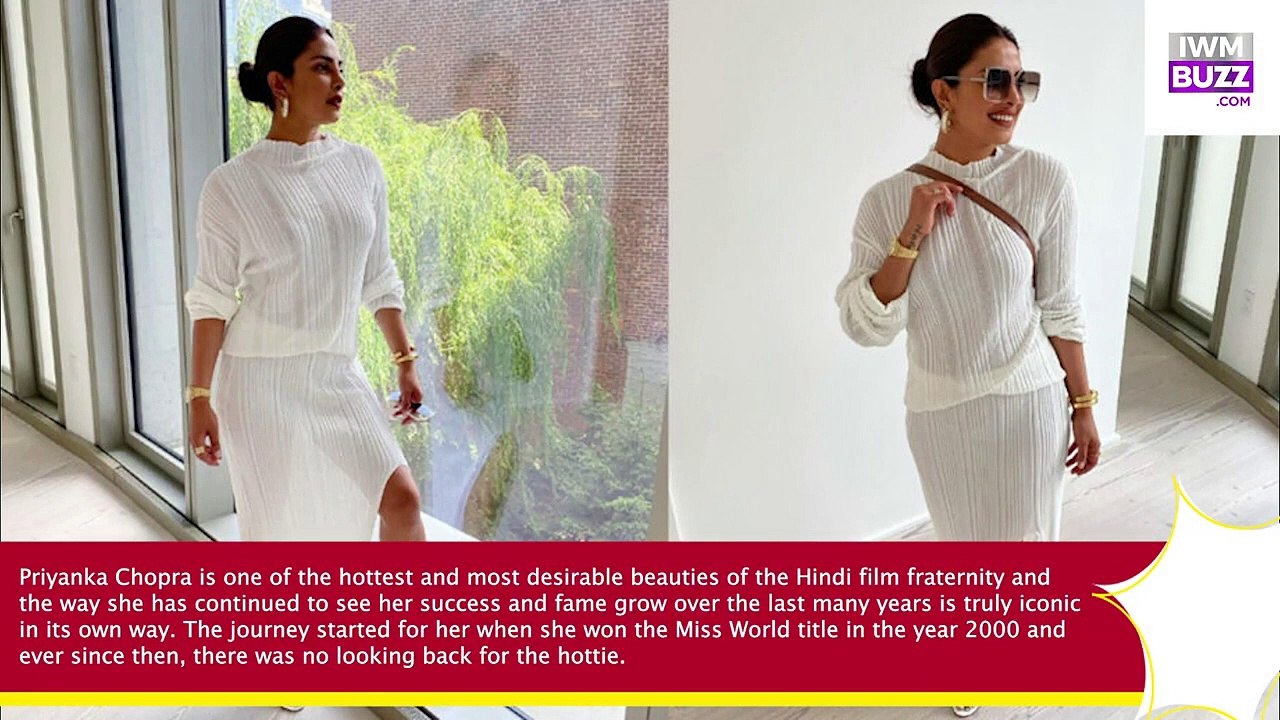 Priyanka Chopra looks super hot in all-white blouse & double-thigh high slit skirt,