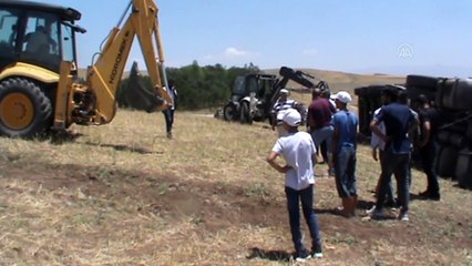 MUŞ - Saman yüklü tır devrildi