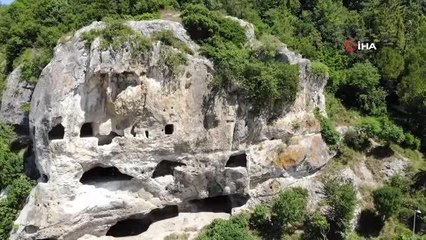 Harabeye dönen İnceğiz Mağarası havadan drone ile görüntülendi