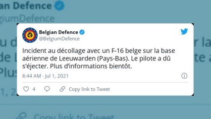 Accident d’un F-16 belge aux Pays-Bas: il y adeux blessés.