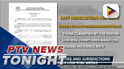 Download Video: IATF: Green countries and jurisdictions classified as low risk areas; IATF issues new policy on fully vaccinated inbound passengers