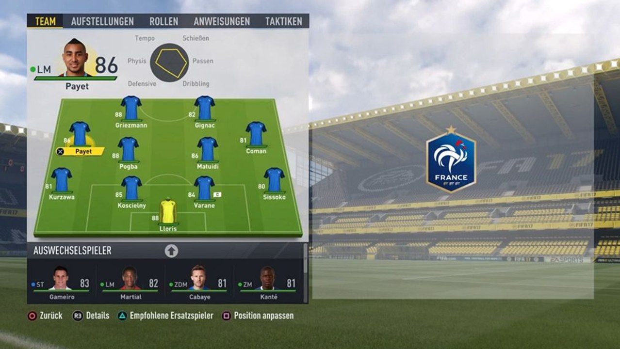 Die beste Aufstellung für Frankreich in FIFA 17
