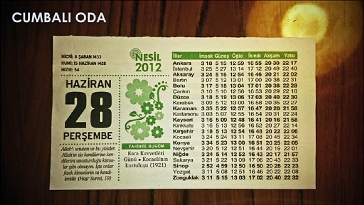 TAKVİM ARKASI 2: 28 HAZİRAN 2017 PERŞEMBE "MEVLANA'NIN OĞLUNA ÖĞÜDÜ"