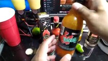 Cerveza tecate con clamato salsa valentina limon y salsa tabasco scorpion salsa en polvo de chile habanero marca tajin