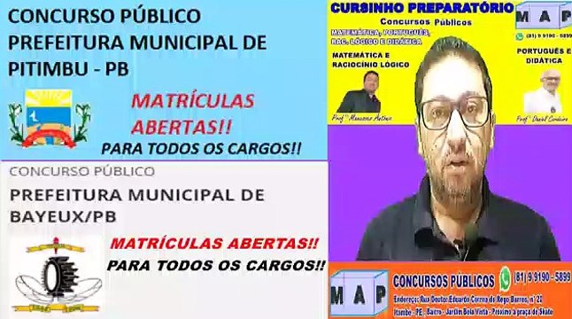 MATRÍCULAS ABERTAS PARA OS CONCURSOS DE PITIMBU E BAYEUX - PB