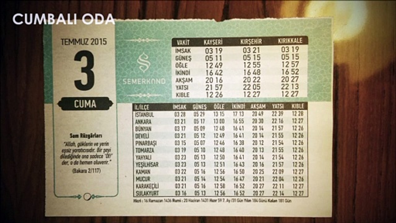 TAKVİM ARKASI 7: 3 TEMMUZ 2015 CUMA "KALBİ İLİMLER"