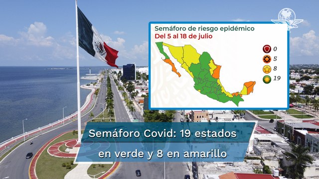 Semáforo de Covid-19 en México se mantiene con 19 estados en verde y 8 en amarillo