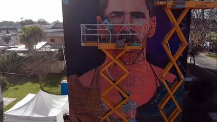 Multi-story mural for hometown hero Messi