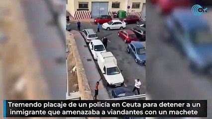 Tremendo placaje de un policía en Ceuta para detener a un inmigrante que amenazaba con un machete