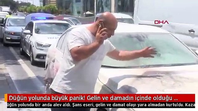Düğün yolunda büyük panik! Gelin ve damadın içinde olduğu araba bir anda alev aldı