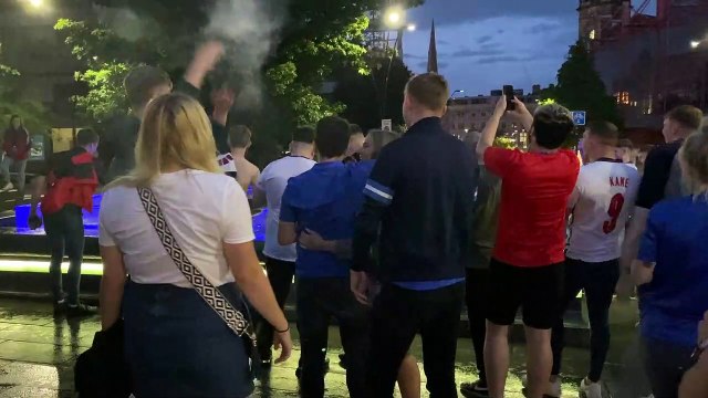 England supporters celebrating Euro 2020 victory against Ukraine in Sheffield