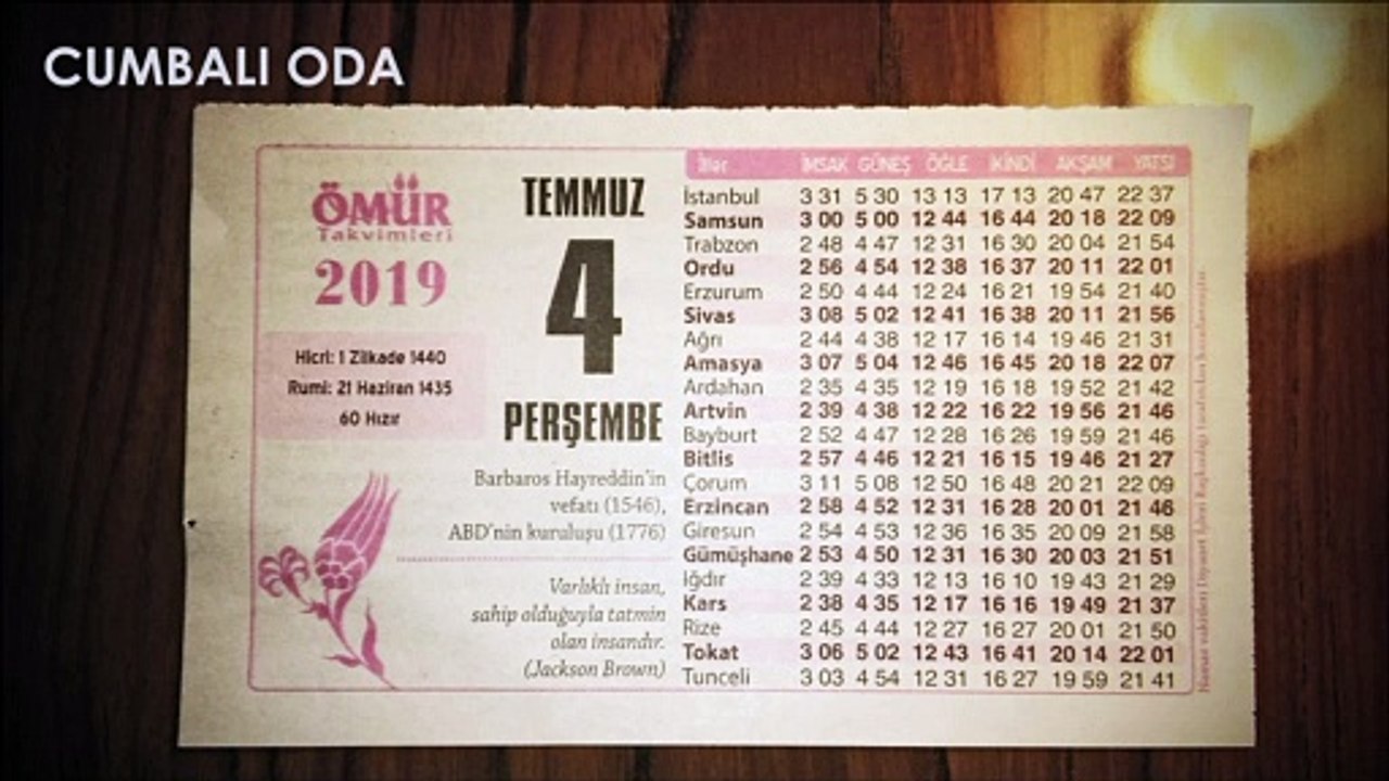 TAKVİM ARKASI 8: 4 TEMMUZ 2019 PERŞEMBE "GENÇ DOSTLARIMA"