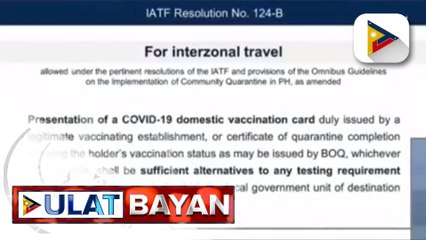 COVID-19 Domestic Vaccination Card, maaari nang gamitin bilang alternatibo sa testing requirement sa interzonal travel