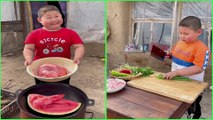Adorable little chef cook food 조리 クック for Grandparent, Rural lifestyle