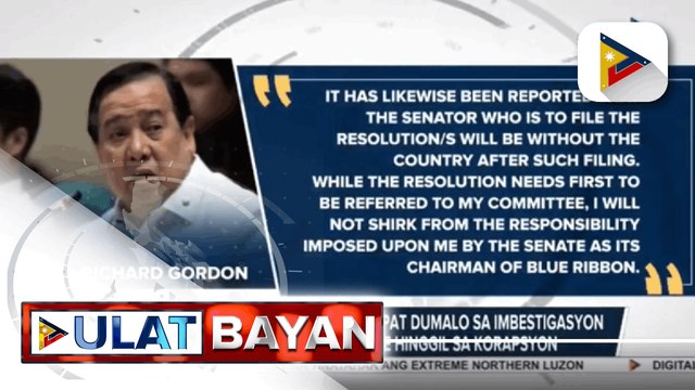 Sen. Gordon: Sen.Pacquiao, dapat dumalo sa imbestigasyon ng blue ribbon committee hinggil sa korapsyon