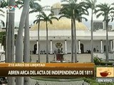 210 años de Independencia: Apertura del arca que contiene el acta del Congreso Supremo de 1811