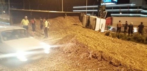 AFYONKARAHİSAR - Talaş yüklü tır devrildi: 1 yaralı