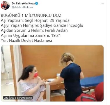 1 milyonuncu doz aşı Nazilli Devlet Hastanesinde yapıldı