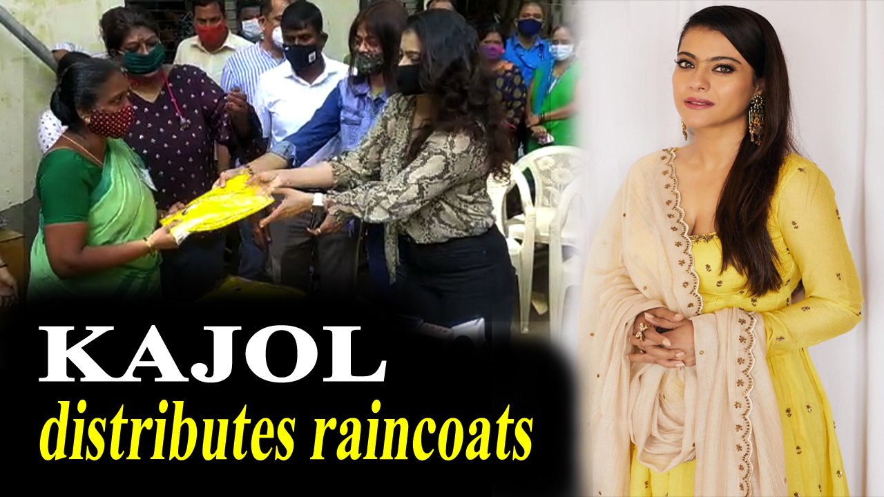 Kajol distributes raincoats to BMC workers