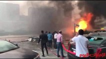 سقوط رافعة من أعلى مبنى على 4 سيارات في شارع الشيخ زايد