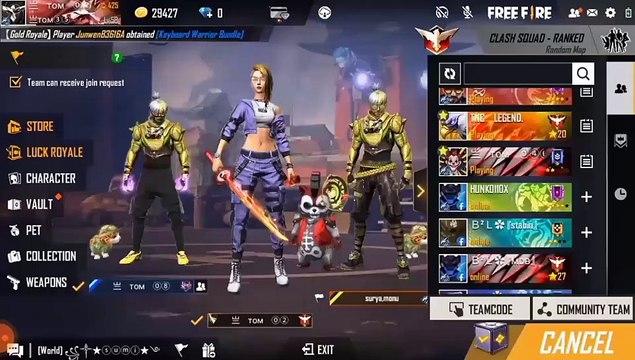 Garena - Free fire game play | Tom gamers | Clash squad ranked | Heroic players in Tamil nadu