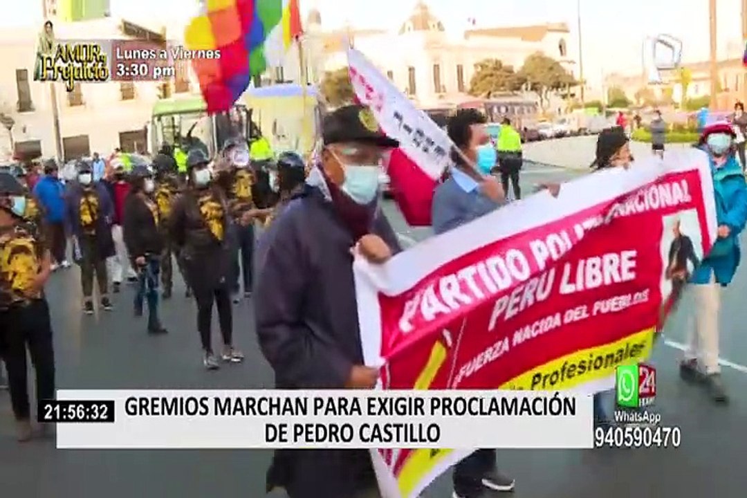 Centro de Lima: gremios marchan para exigir que proclamen a Pedro Castillo como presidente