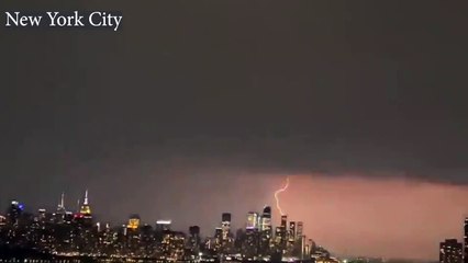 NYC skyline struck with spectacular lightning show