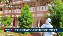 Cegah Penyebaran Covid-19, Gedung Pesantren As-Salam Sukabumi Disemprot Cairan Disinfektan