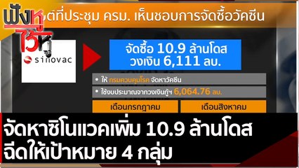 จัดหาซิโนแวคเพิ่ม 10.9 ล้านโดส ฉีดให้เป้าหมาย 4 กลุ่ม | ฟังหูไว้หู (6 ก.ค.. 64)