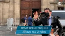 Samuel García, gobernador electo de Nuevo León llega a reunión con AMLO