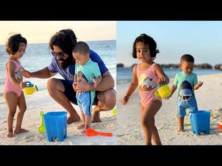 Rocking Star Yash Playing With Ayra and Yatharv In Maldives