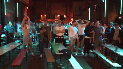 England fans in Liverpool celebrate final whistle in 2-1 Denmark win