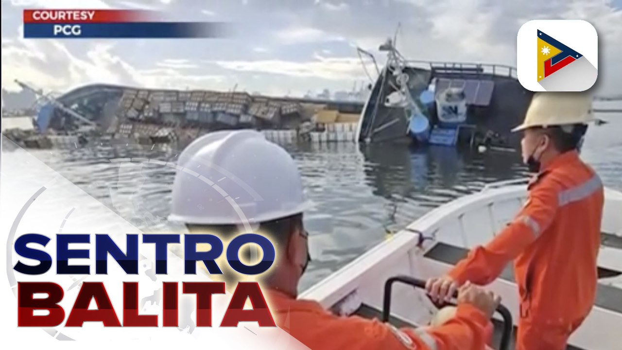 Isang barko sa Manila South Harbor, lumubog matapos makabanggaan ang isa pang barko; PCG, naglatag ng oil spill boom