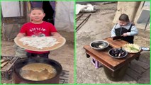 Happy Rural life Little boy Li Giang cooking food 조리 クック For Grandparent