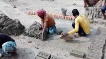 traditional way clay bricks making process village work life