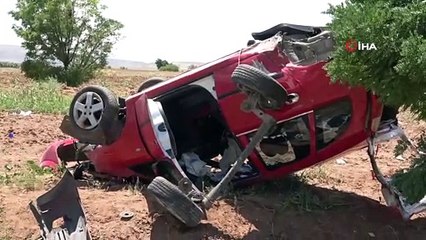 Hurdaya dönen araçtan sağ çıktı