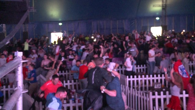 England fans celebrate 1-0 at Knowsley Safari Park