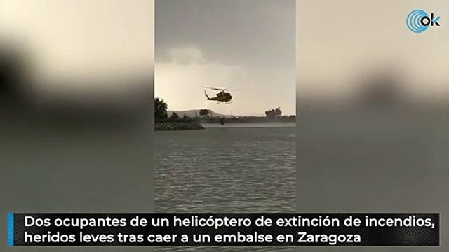 Dos ocupantes de un helicóptero de extinción de incendios, heridos leves tras caer a un embalse en Zaragoza
