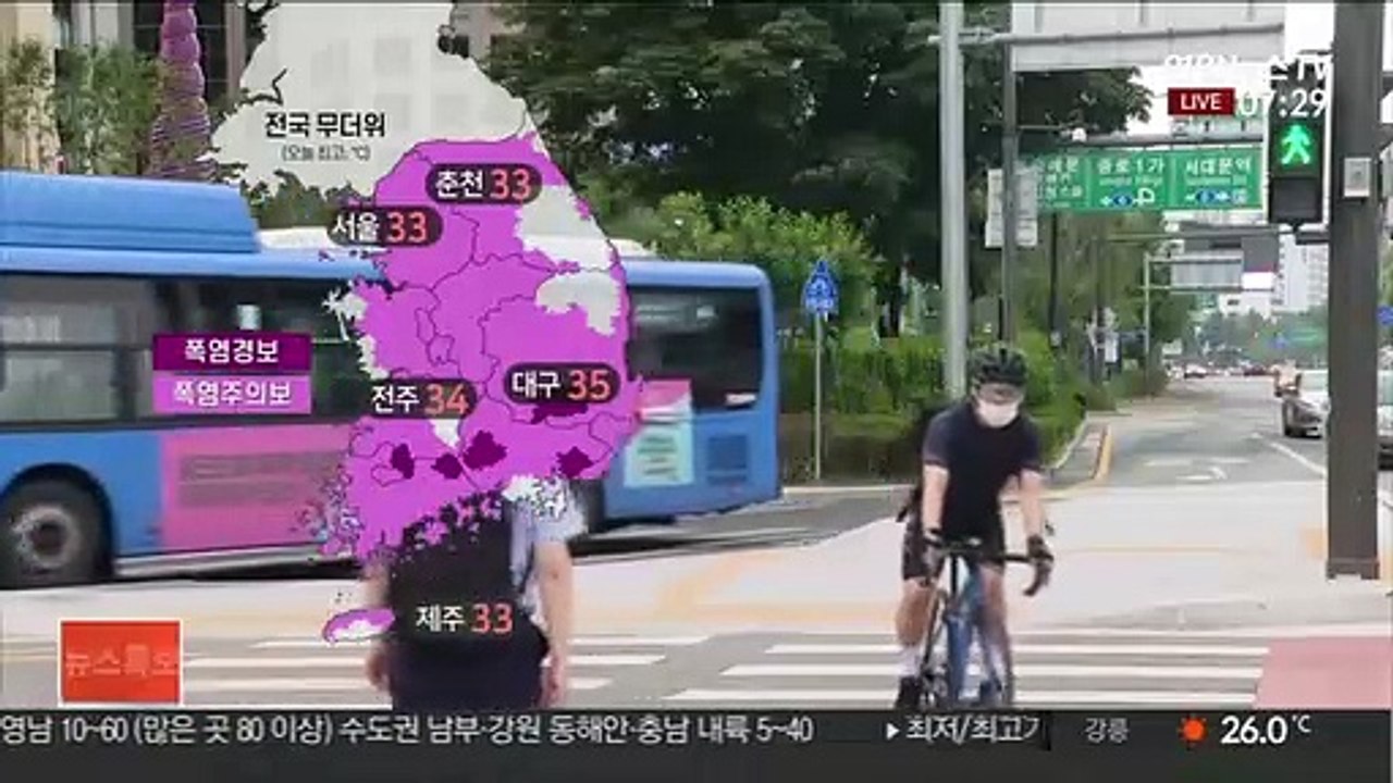 [날씨] 전국 폭염특보, 33도 안팎 더위…내륙 소나기