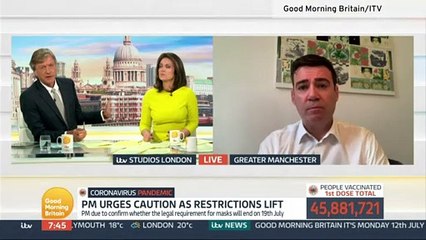 Andy Burnham points out that public opinion regarding mandatory face masks may affect restriction changes on July 19
