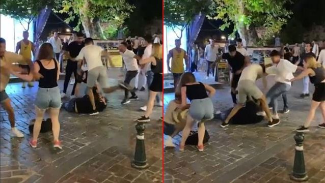 Yere yatırdıkları genci tekme ve yumruklarla dövdüler! Öfkeli grubun dehşet saçtığı anlar kamerada