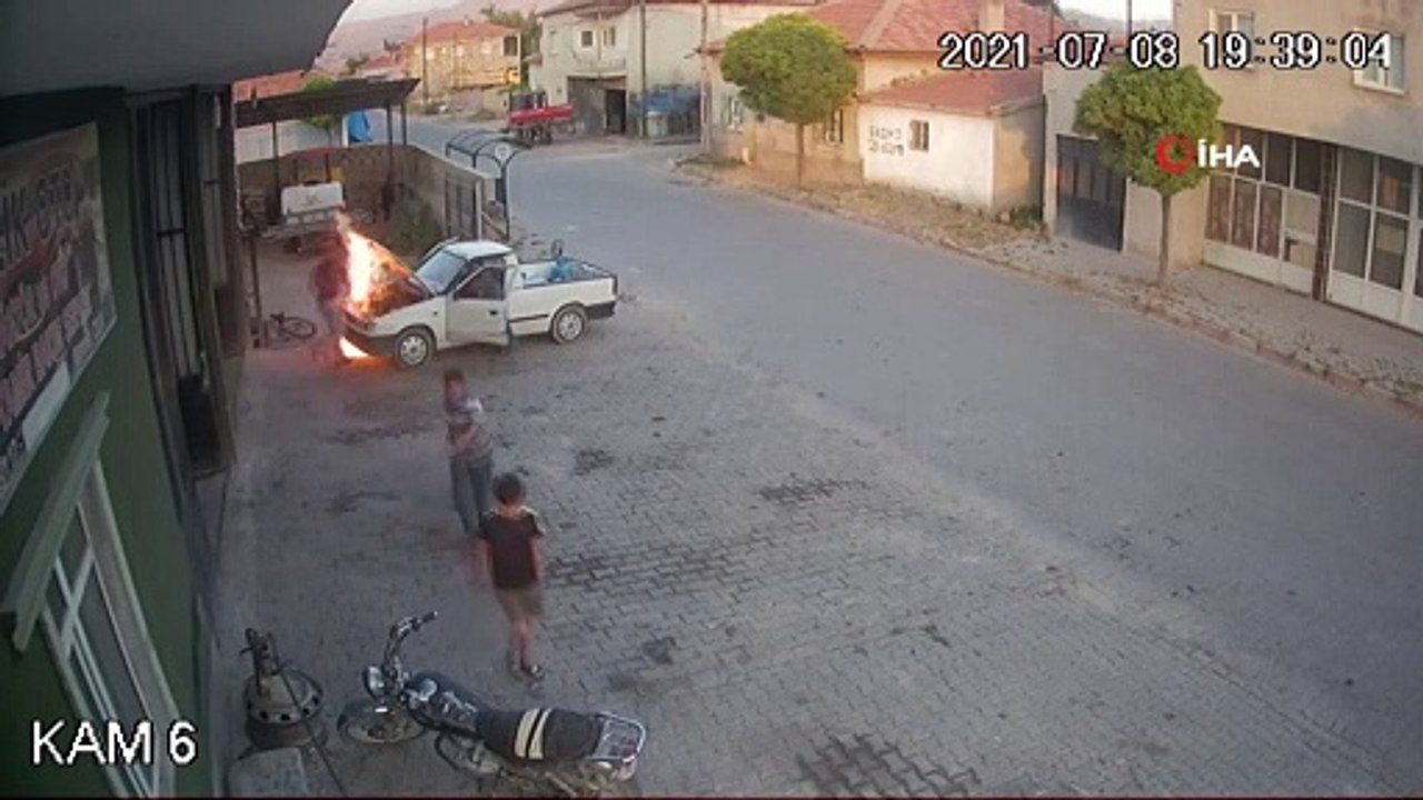 Oto tamircisi yanmaktan son anda kurtuldu